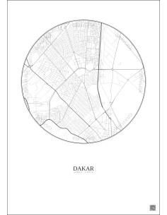 Affiche Dakar – Poster carte de ville 2.5km | Gravura – Fond clair 2