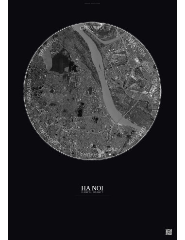 Ha Noi Satellite View Poster 6km B&W | Gravura – Dark background