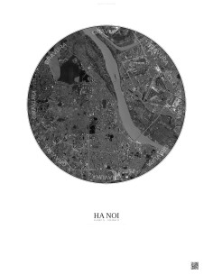 Affiche Ha Noi – Poster vue satellite 6km N&B | Gravura – Fond clair