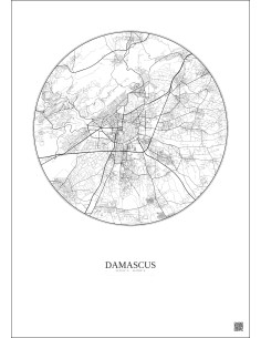 Affiche Damascus – Poster carte de ville 10km | Gravura – Fond clair 2