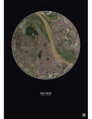 Affiche Ha Noi – Poster vue satellite 6km Couleur | Gravura – Fond foncé