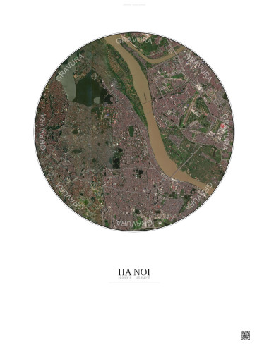 Affiche Ha Noi – Poster vue satellite 6km Couleur | Gravura – Fond clair