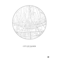 Affiche City Of Zagreb – Poster carte de ville 2.5km | Gravura – Fond clair