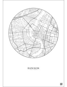 Affiche Bangkok – Poster carte de ville 6km | Gravura – Fond clair 2