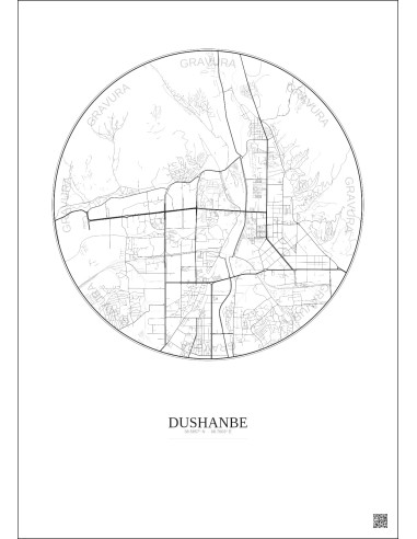 Dushanbe City Map Poster 6km | Gravura – Light background