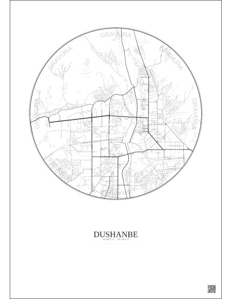 Dushanbe City Map Poster 6km | Gravura – Light background