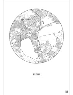 Affiche Tunis – Poster carte de ville 10km | Gravura – Fond clair 2