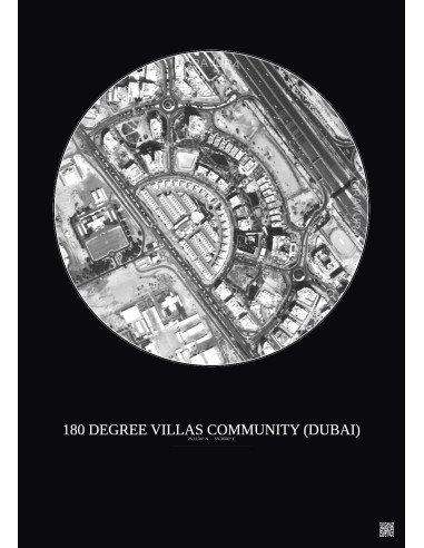 Affiche 180 Degree Villas Community – Poster vue satellite 0.5km N&B | Gravura – Fond foncé
