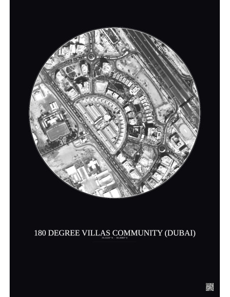 Affiche 180 Degree Villas Community – Poster vue satellite 0.5km N&B | Gravura – Fond foncé