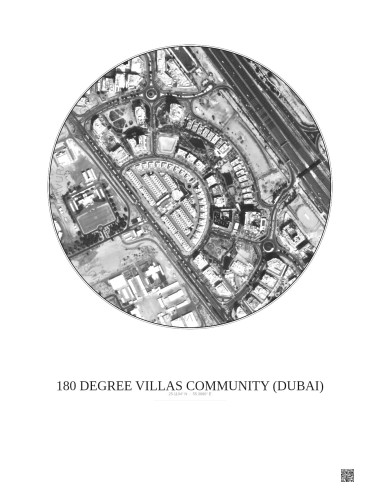 Affiche 180 Degree Villas Community – Poster vue satellite 0.5km N&B | Gravura – Fond clair