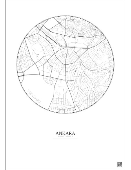 Ankara City Map Poster 2.5km | Gravura – Light background