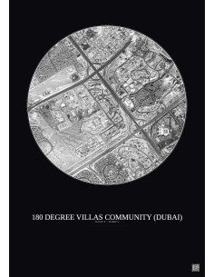 Affiche 180 Degree Villas Community – Poster vue satellite 2.5km N&B | Gravura – Fond foncé