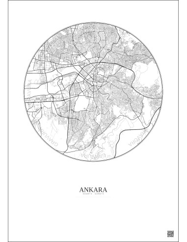 Ankara City Map Poster 10km | Gravura – Light background