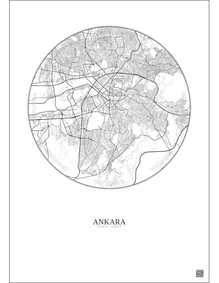 Ankara City Map Poster 10km | Gravura – Light background