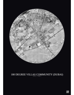 Affiche 180 Degree Villas Community – Poster vue satellite 10km N&B | Gravura – Fond foncé