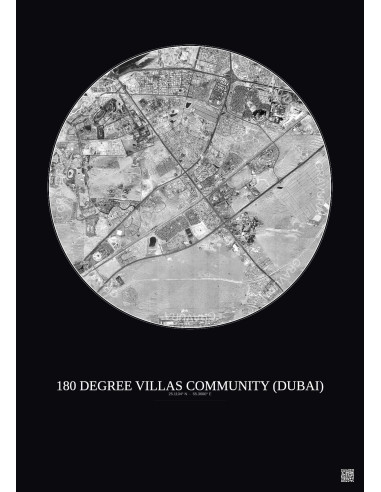 Affiche 180 Degree Villas Community – Poster vue satellite 10km N&B | Gravura – Fond foncé