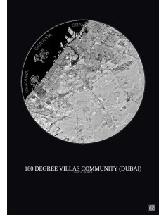 180 Degree Villas Community Satellite View Poster 30km B&W | Gravura – Dark background
