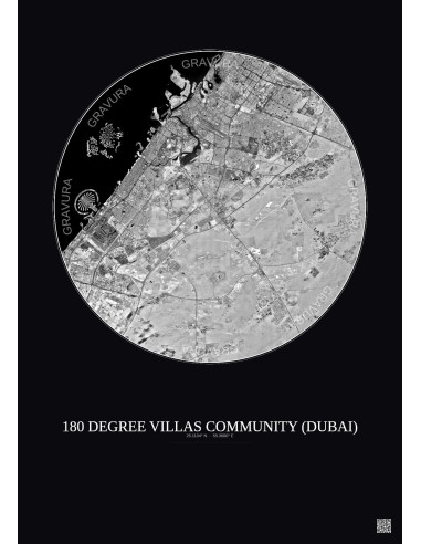 Affiche 180 Degree Villas Community – Poster vue satellite 30km N&B | Gravura – Fond foncé