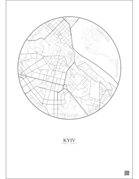 Affiche Kyiv – Poster carte de ville 2.5km | Gravura – Fond clair