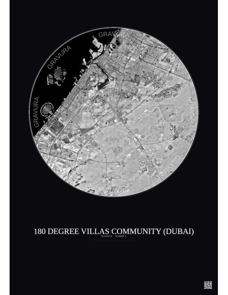 Affiche 180 Degree Villas Community – Poster vue satellite 30km N&B | Gravura – Fond foncé