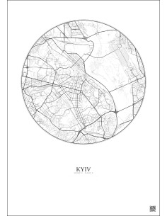 Affiche Kyiv – Poster carte de ville 6km | Gravura – Fond clair 2