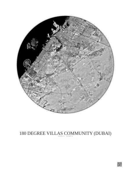 180 Degree Villas Community Satellite View Poster 30km B&W | Gravura – Light background