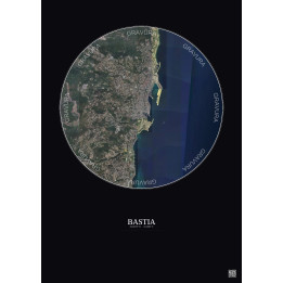 Affiche Bastia – Poster vue satellite 2.5km Couleur | Gravura – Fond foncé