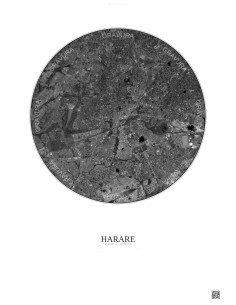 Affiche Harare – Poster vue satellite 10km N&B | Gravura – Fond clair