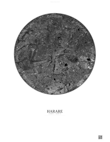 Affiche Harare – Poster vue satellite 10km N&B | Gravura – Fond clair