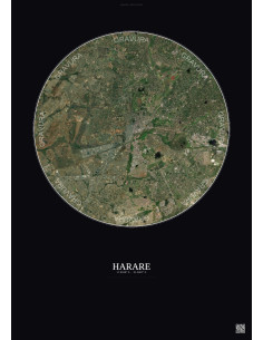 Affiche Harare – Poster vue satellite 10km Couleur | Gravura – Fond foncé