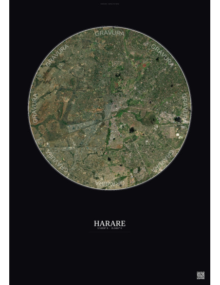 Affiche Harare – Poster vue satellite 10km Couleur | Gravura – Fond foncé