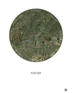 Affiche Harare – Poster vue satellite 10km Couleur | Gravura – Fond clair