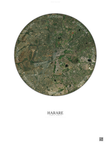 Harare Satellite View Poster 10km Color | Gravura – Light background