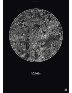 Harare Satellite View Poster 2.5km B&W | Gravura – Dark background