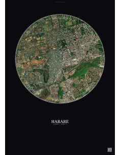 Affiche Harare – Poster vue satellite 2.5km Couleur | Gravura – Fond foncé