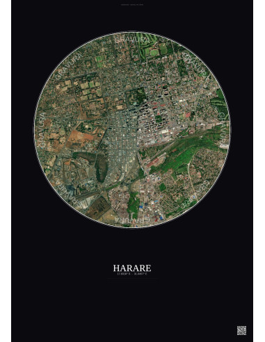 Harare Satellite View Poster 2.5km Color | Gravura – Dark background