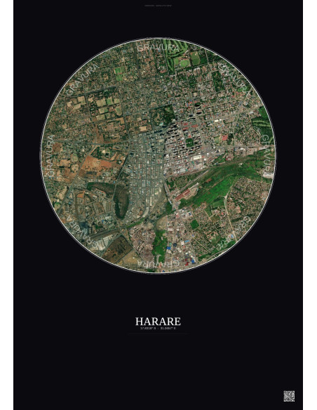 Harare Satellite View Poster 2.5km Color | Gravura – Dark background