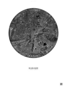 Affiche Harare – Poster vue satellite 6km N&B | Gravura – Fond clair