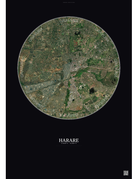 Affiche Harare – Poster vue satellite 6km Couleur | Gravura – Fond foncé