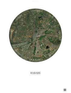 Harare Satellite View Poster 6km Color | Gravura – Light background