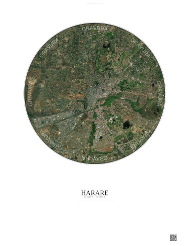 Affiche Harare – Poster vue satellite 6km Couleur | Gravura – Fond clair