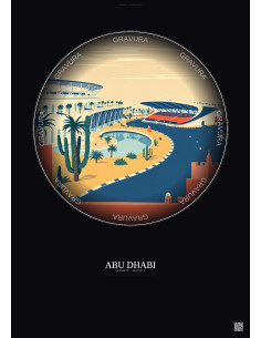 Abu Dhabi Vintage Travel Poster – Yas Marina Circuit | Gravura – Dark background