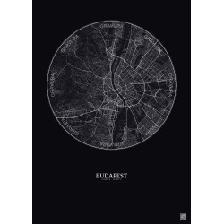 Affiche Budapest – Poster carte de ville 10km | Gravura – Fond foncé