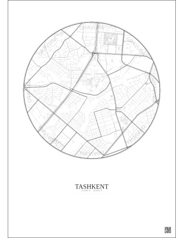Tashkent City Map Poster 2.5km | Gravura – Light background