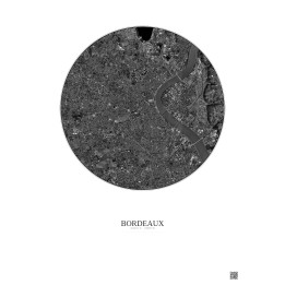 Bordeaux Satellite View Poster 5km B&W | Gravura – Light background