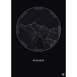 Affiche Reykjavik – Poster carte de ville 2.5km | Gravura – Fond foncé