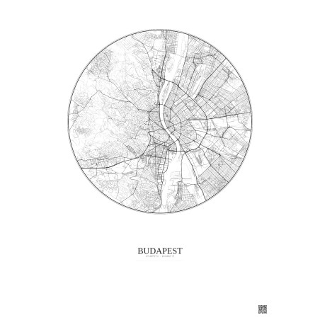 Affiche Budapest – Poster carte de ville 10km | Gravura – Fond clair
