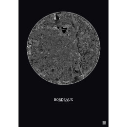 Bordeaux Satellite View Poster 10km B&W | Gravura – Dark background