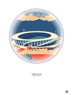 Affiche Tirana – Poster illustration vintage – Air Albania Stadium | Gravura – Fond clair