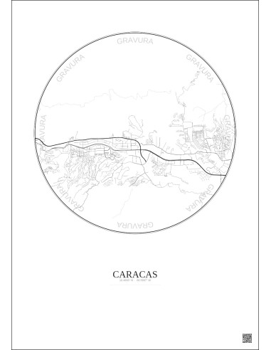 Caracas City Map Poster 6km | Gravura – Light background